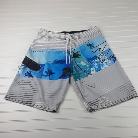 Billabong Other - Billabong Shorts Mens 34 Striped Logo Gray Blue White Board Shorts